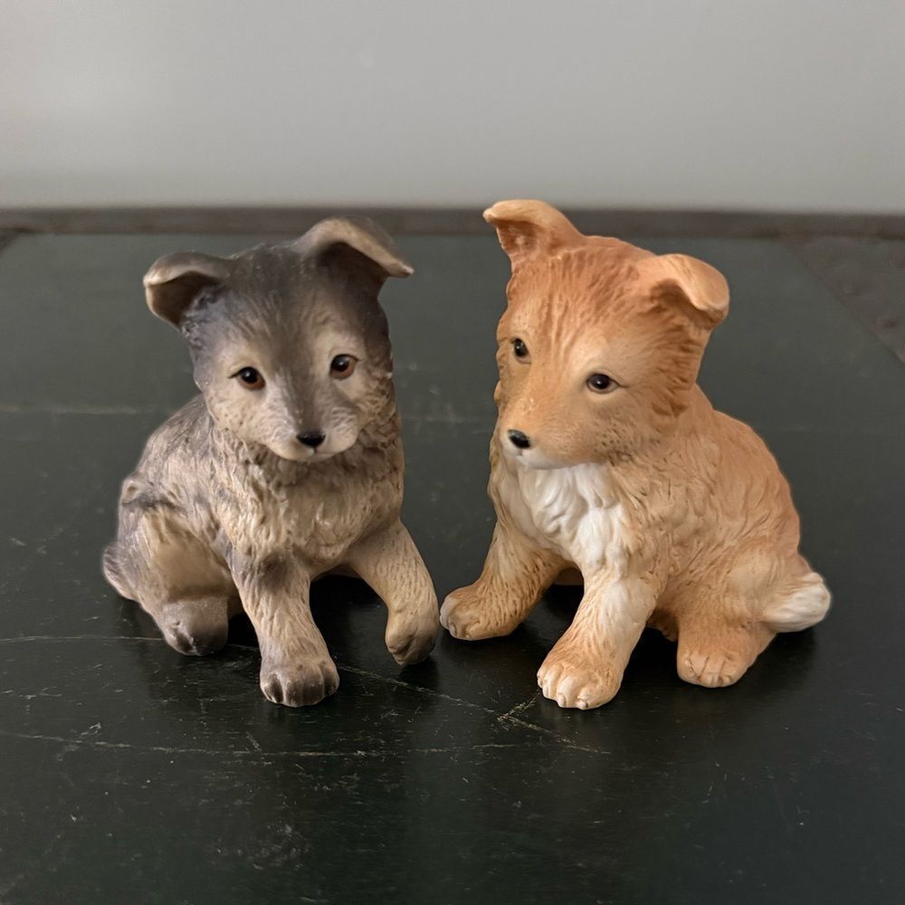 HOMCO HOME INTERIORS Two Porcelain Puppy Dog Figurines #8828 3 Inch